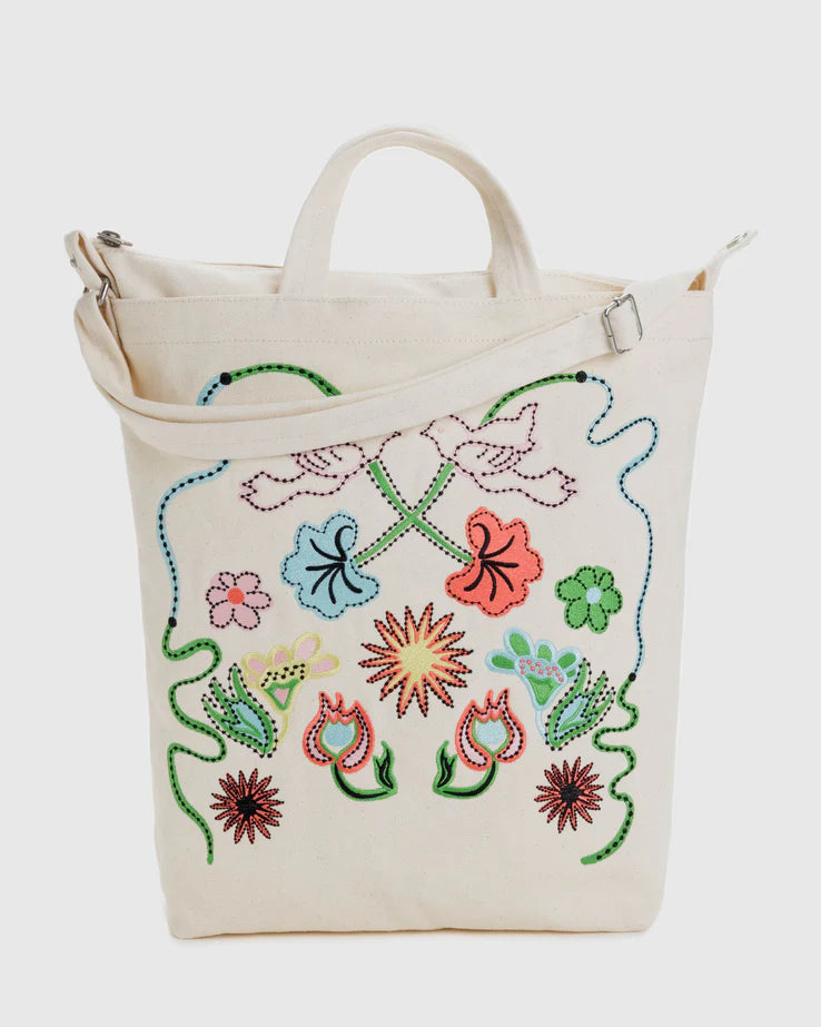 Baggu Zip Duck Canvas Tote Bag - Embroidered Birds